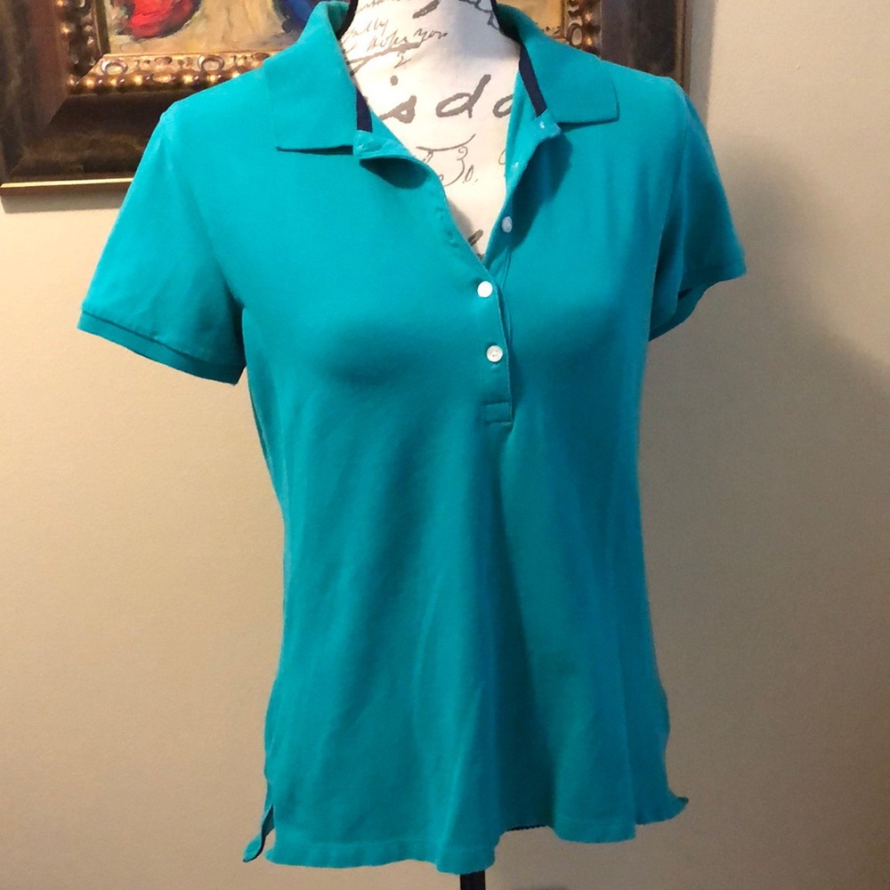 DKNY Classic soft collared cotton + 5% spandex turquoise polo shirt